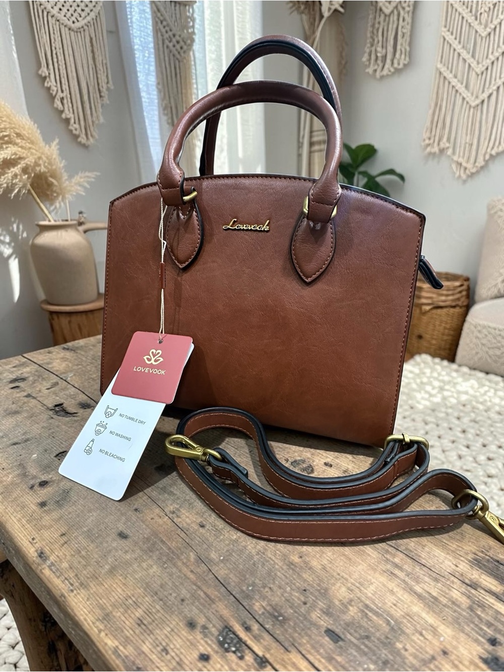 Lovevook Small Structured Handbag/Crossbody. Brown PU Leather. NWT